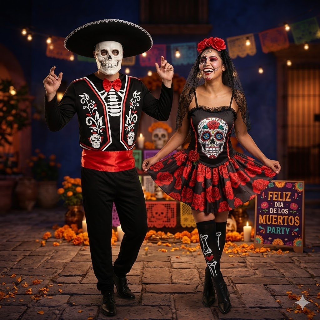 Casal fantasiado de Caveira Mexicana